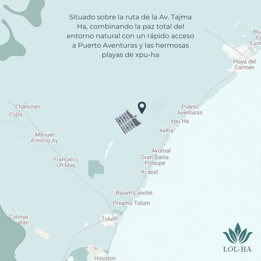 Mapa de referencia de LOL-HA cerca de Xpu-Há y Puerto Aventuras